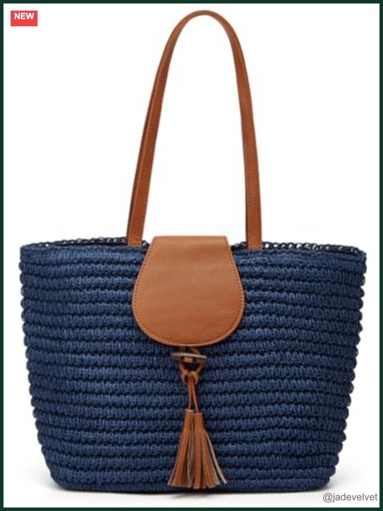 Hand-Woven Straw Shoulder Tote Beach Bag With Tassel